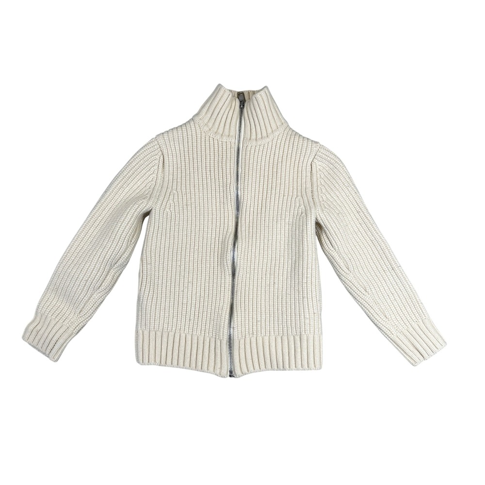 Zara Women's Cream Ribbed Full Zip Funnel Neck Cardigan Sweater Size M 2893/360